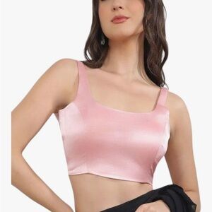 Indian Women Satin Blouse Round Neck With Hook and Eye Saree Choli size 38